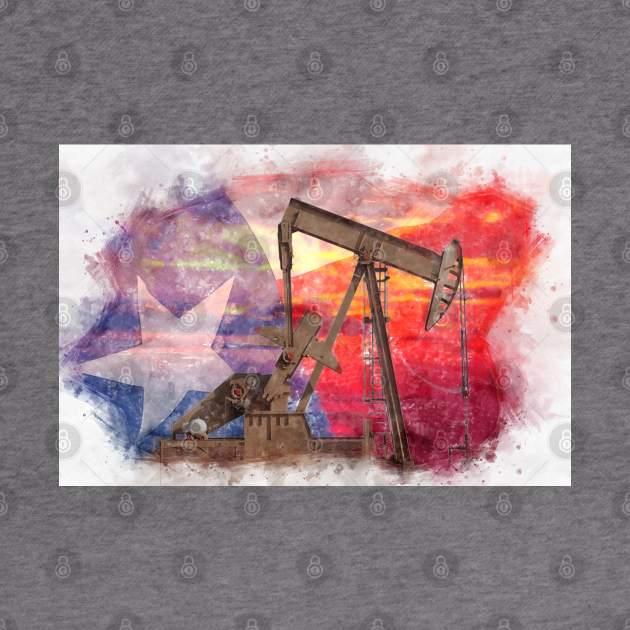 Texan Pumpjack with Texas Flag pastel drawing by SPJE Illustration Photography